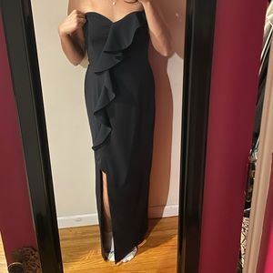 NWOT Strapless Navy Gown with Cross Ruffle